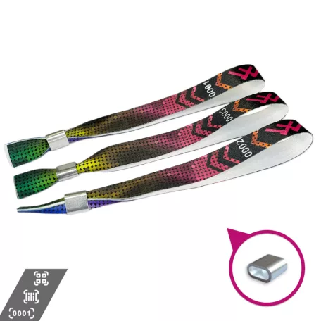 Bracelets textile (15x340mm, impression en couleur sur un côté, inscriptions variables) - anneau en aluminium