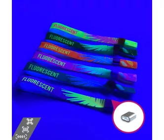  Bracelets textile UV réfléchissant (15x340 mm, impression en couleur sur un côté, inscriptions variables) - anneau en aluminium