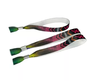   Bracelets textile (15x340mm, impression en couleur sur un côté, inscriptions variables) - anneau en aluminium