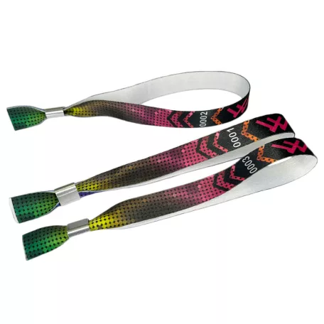 Bracelets textile (15x340mm, impression en couleur sur un côté, inscriptions variables) - anneau en aluminium