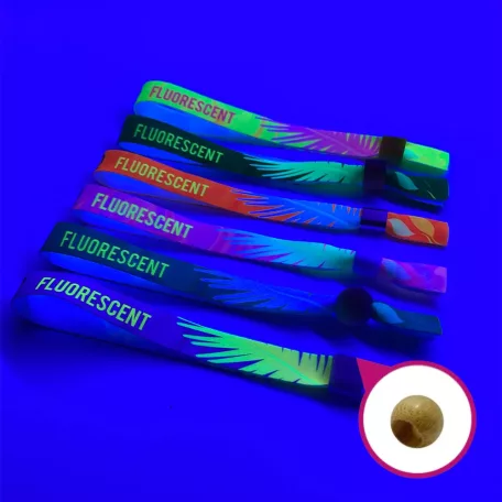 Bracelets textile UV réfléchissant (15x340 mm, impression en couleur sur un côté) - anneau en bambou à usage multiple