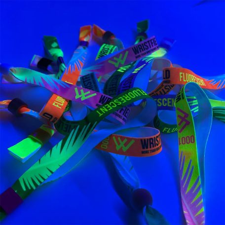 Bracelets textile UV réfléchissant (15x340 mm, impression en couleur sur un côté, inscriptions variables) - anneau en bambou à usage multiple