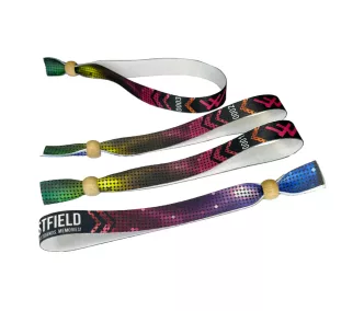   Bracelets textile (15x340mm, impression en couleur sur un côté, inscriptions variables) - anneau en bambou à usage multiple
