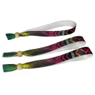 Bracelets textile (15x340mm, impression en couleur sur un côté, inscriptions variables) - anneau en bambou à usage multiple