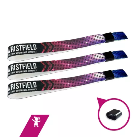 Bracelets textile - Taille enfant (15x300mm, impression en couleur sur un côté) - avec anneau en plastique