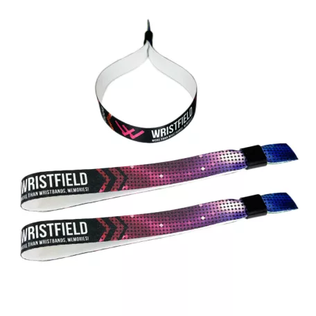 Bracelets textile - Taille enfant (15x300mm, impression en couleur sur un côté) - avec anneau en plastique