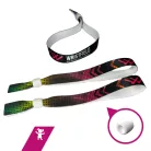 Bracelets textile - Taille enfant (15x300mm, impression en couleur sur un côté) - avec anneau en plastique à usage multiple