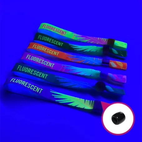 Bracelets textile UV réfléchissant - Taille enfant (15x300 mm, impression en couleur sur un côté) - anneau en plastique à usage multiple