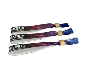   Bracelets textile (15x340mm, impression en couleur sur un côté) - anneau en bambou/plastique autobloquant