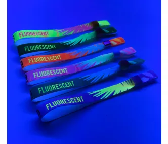  Bracelets textile UV réfléchissant (15x340 mm, impression en couleur sur un côté) - anneau en plastique autobloquant