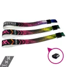 Bracelets textile (15x340mm, impression en couleur sur un côté, inscriptions variables) - anneau en plastique autobloquant