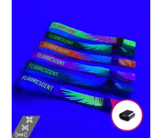   Bracelets textile UV réfléchissant (15x340 mm, impression en couleur sur un côté, inscriptions variables) - anneau en plastique autobloquant