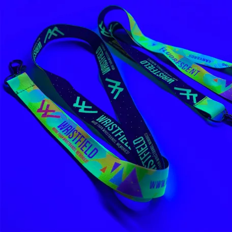 Tours de cou en satin UV réfléchissant (20x900 mm impression en couleur sur les deux côtés) - mousqueton à cliquet en métal
