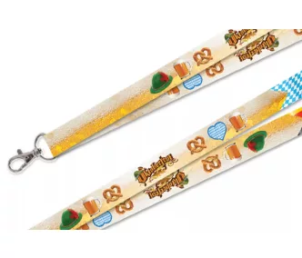  Tours de cou en satin (20x950 mm, MOTIFS Oktoberfest et Pretzel) - mousqueton à cliquet en métal
