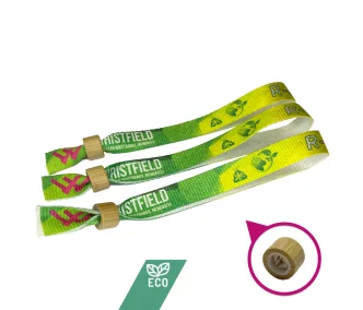   Bracelets RPET (15x340mm, impression en couleur sur un côté, eco-responsables) - anneau en bambou/plastique autobloquant