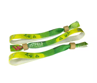   Bracelets RPET (15x340mm, impression en couleur sur un côté, eco-responsables) - anneau en bambou/plastique autobloquant