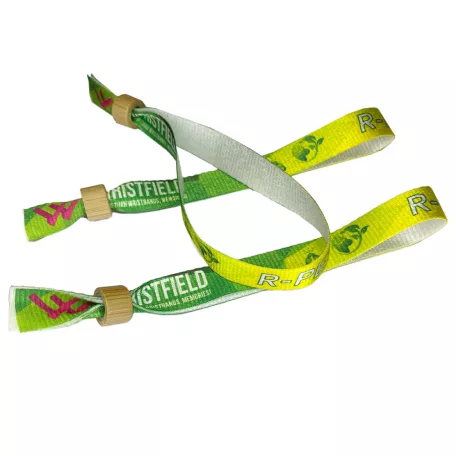 Bracelets RPET (15x340mm, impression en couleur sur un côté, eco-responsables) - anneau en bambou/plastique autobloquant