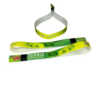   Bracelets RPET (15x340mm, impression en couleur sur un côté, eco-responsables, inscriptions variables) - anneau en plastique autobloquant