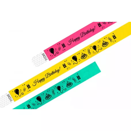Bracelets Tyvek 3/4", MOTIF - HAPPY BIRTHDAY