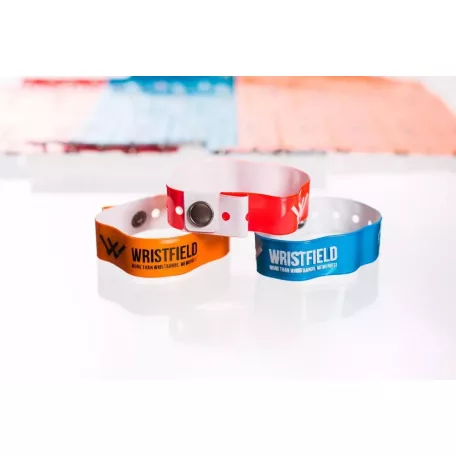 Bracelets vinyle, format étroit, réutilisables - 1 couleur avec inscription